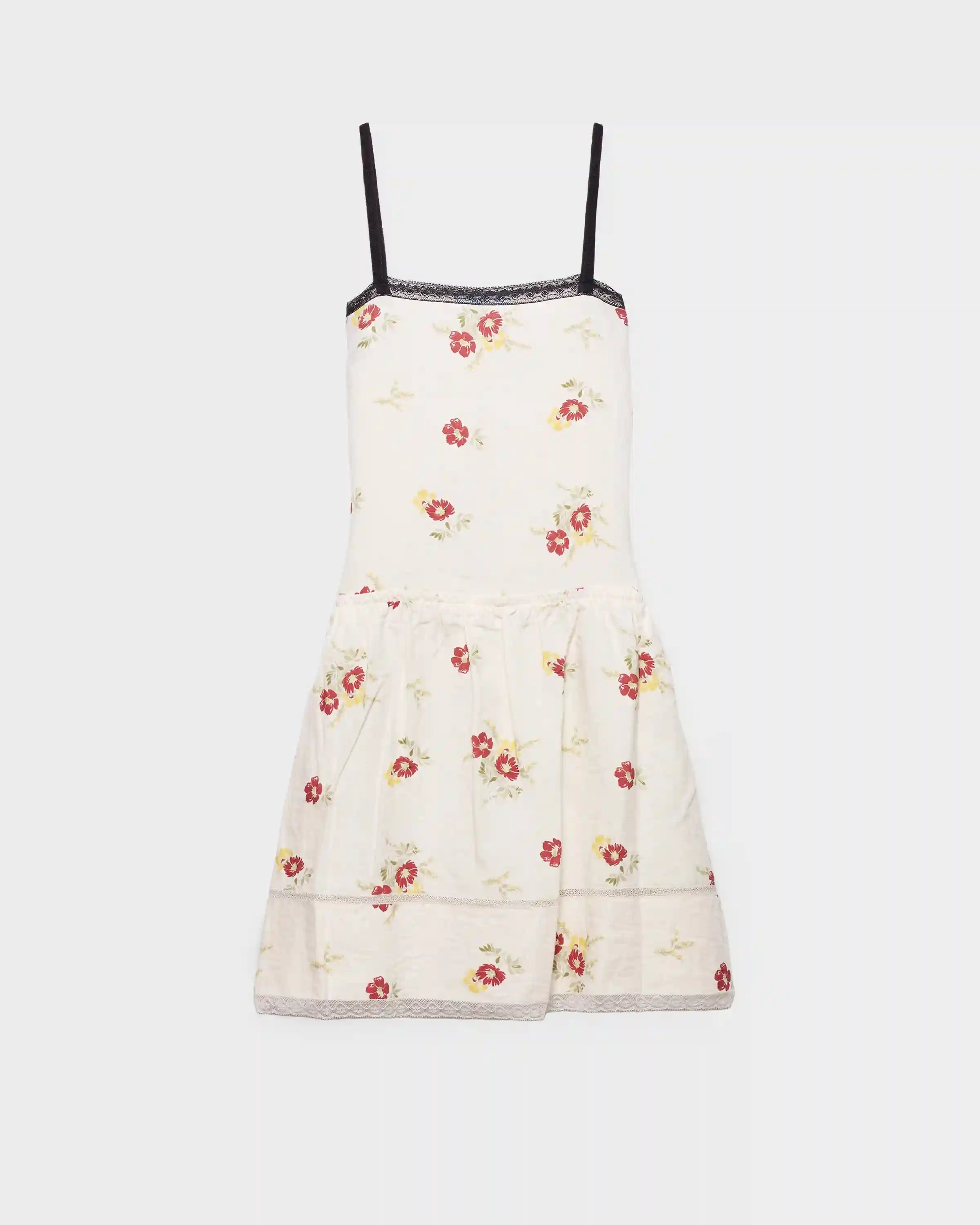 Embroidered linen mini-dress with floral motif