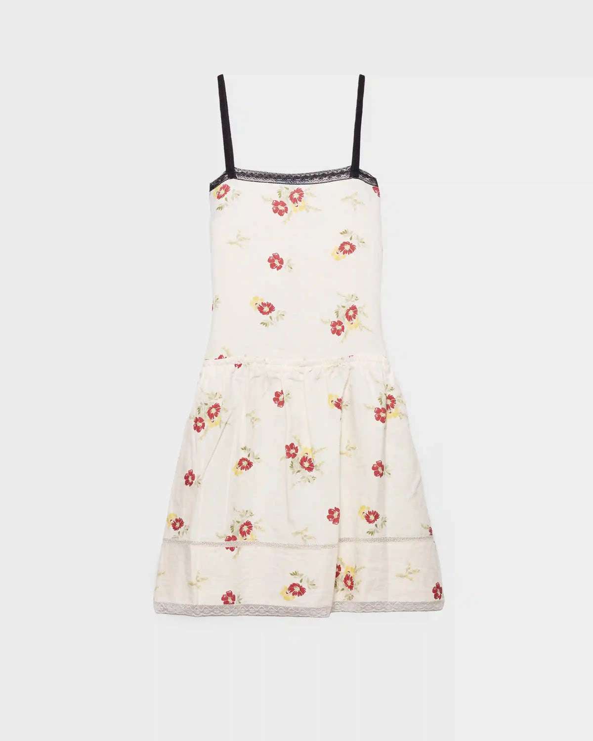 Embroidered linen mini-dress with floral motif