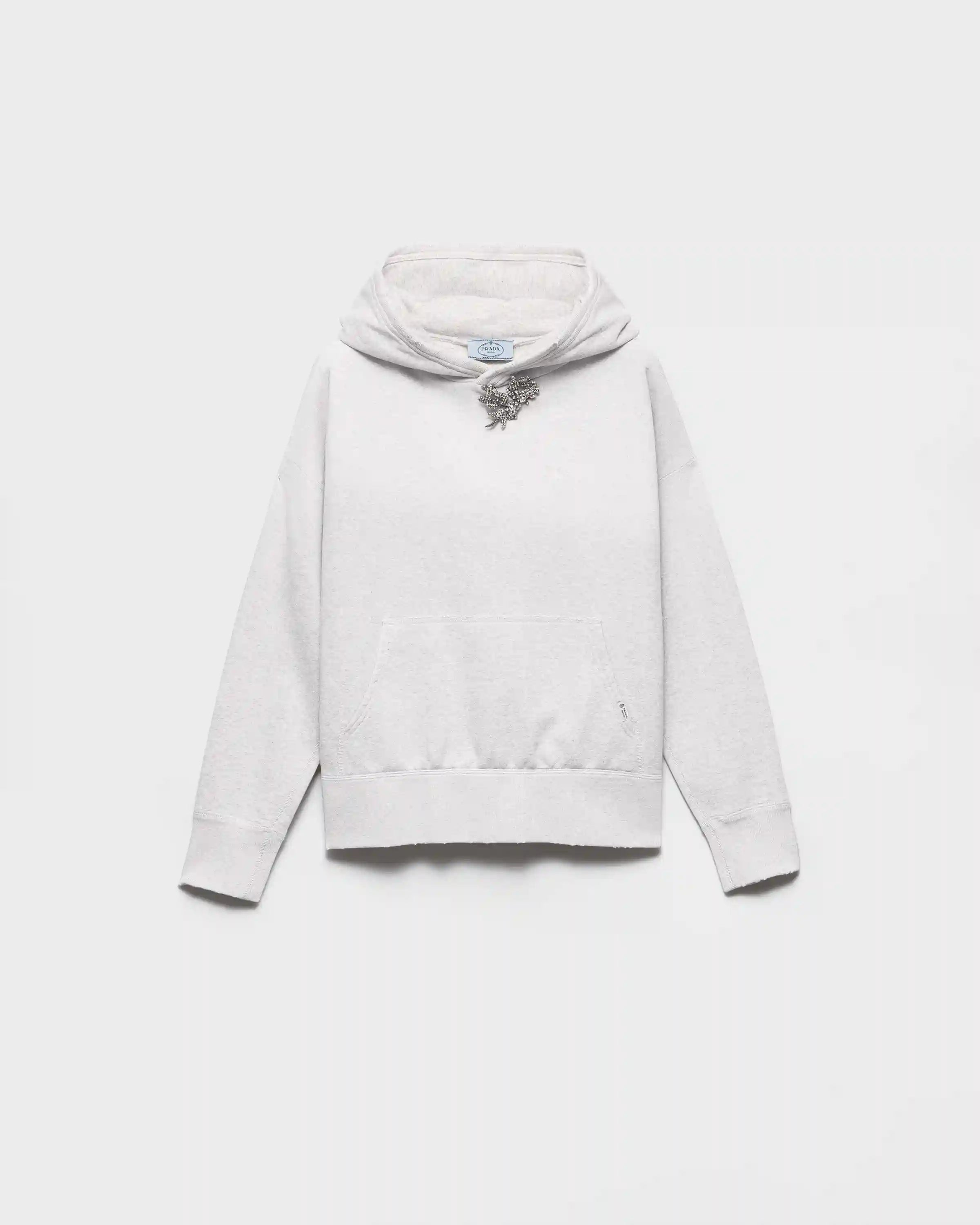 Cotton fleece hoodie with jewel brooch