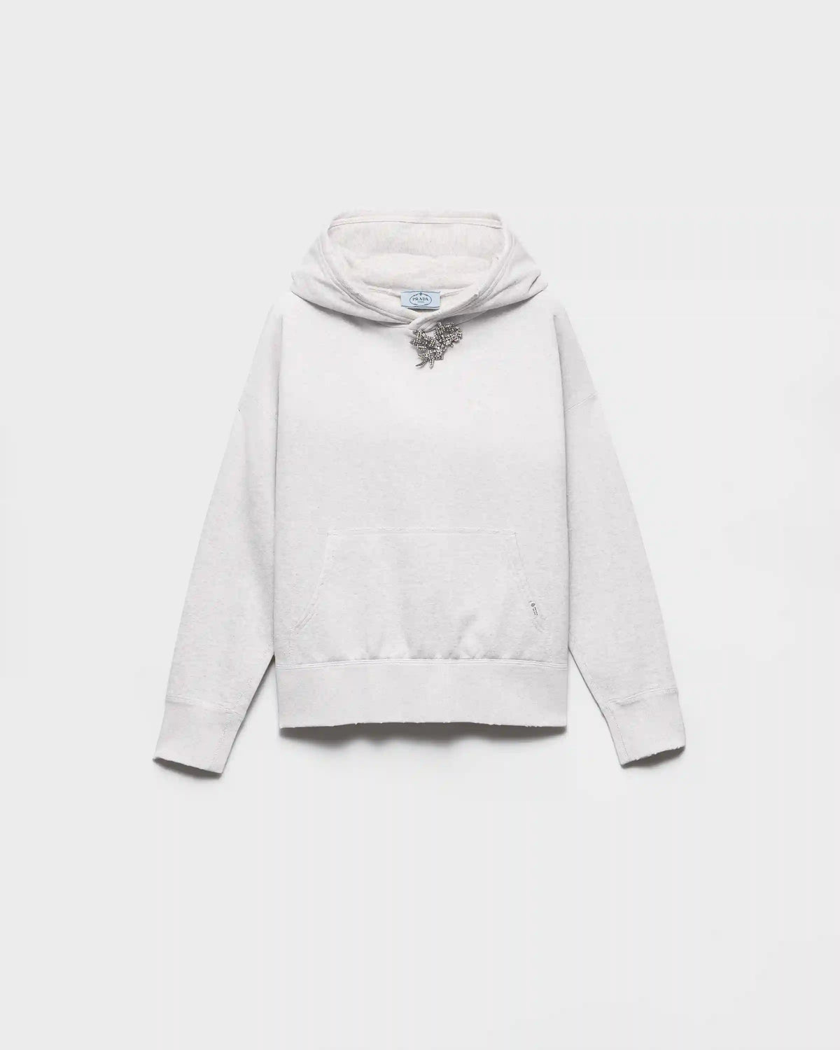 Cotton fleece hoodie with jewel brooch