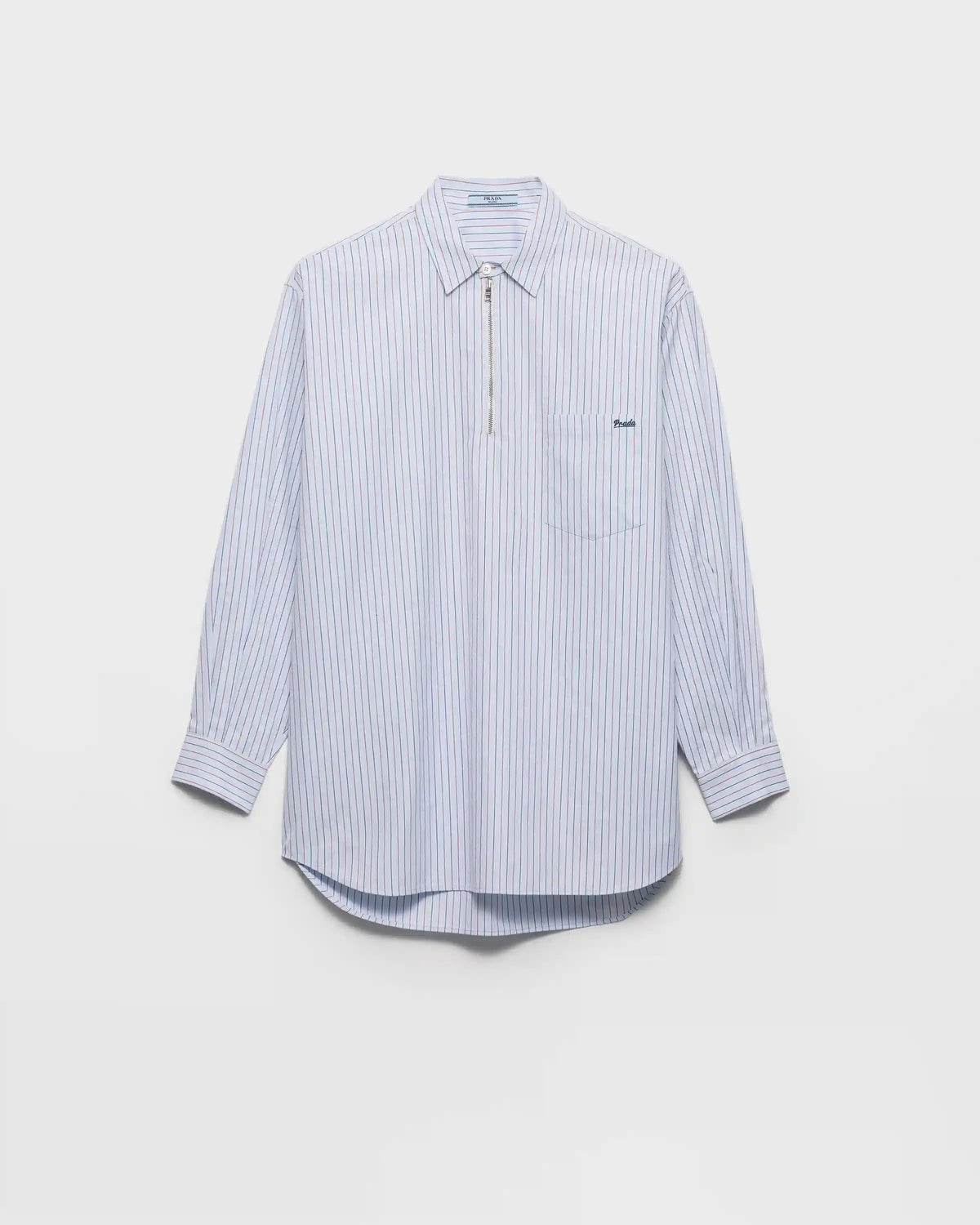 Striped cotton shirt with half-zipper