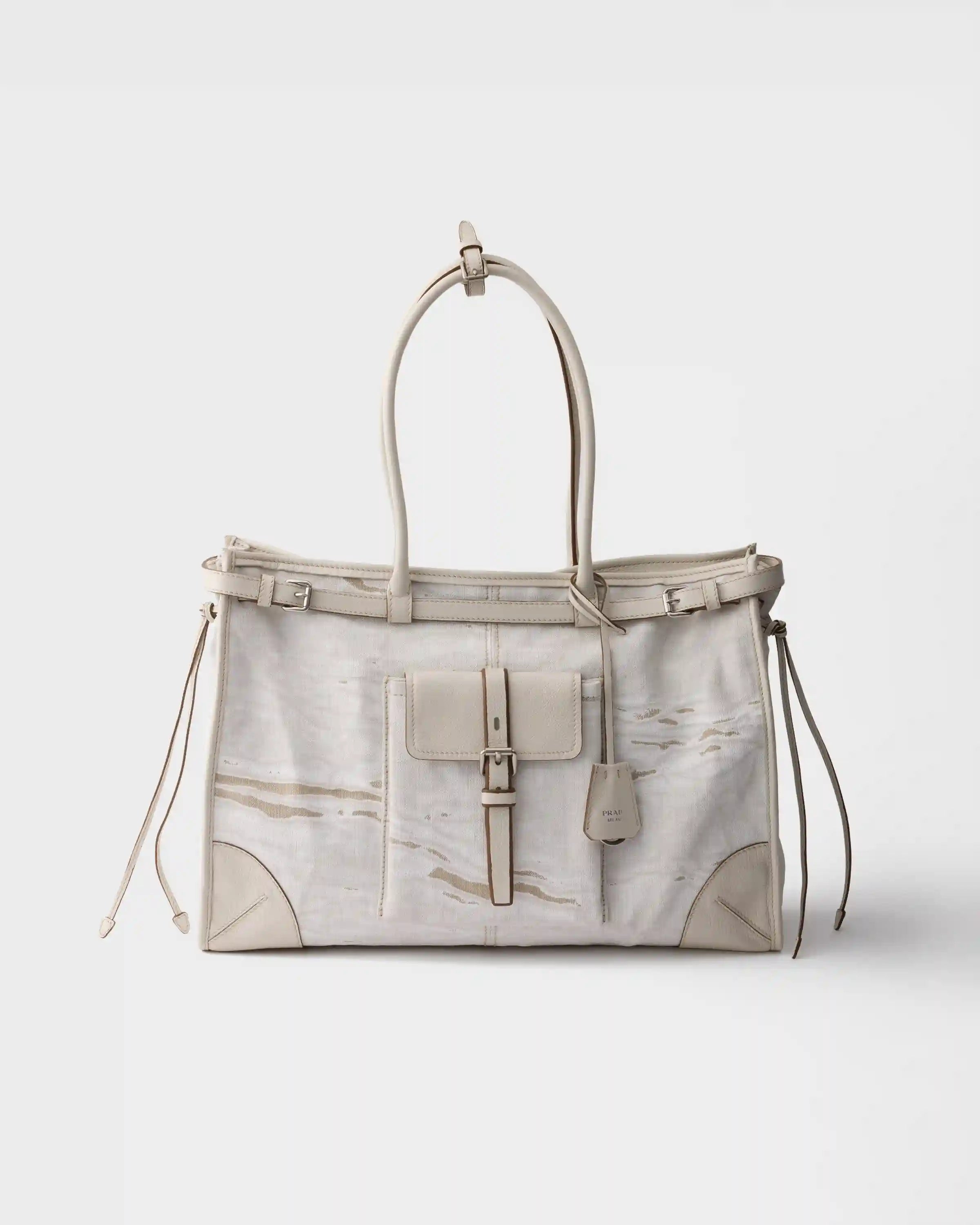 Prada Bonnie extra-large printed linen and leather tote bag