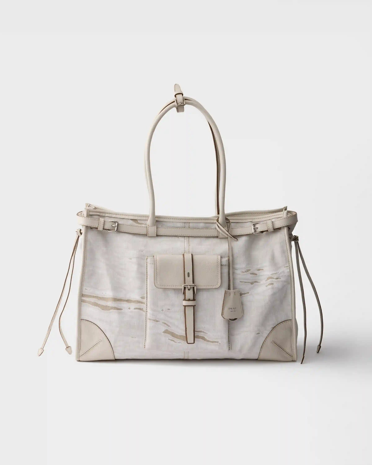 Prada Bonnie extra-large printed linen and leather tote bag