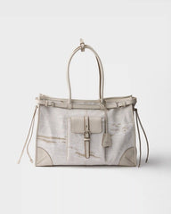 Prada Bonnie extra-large printed linen and leather tote bag