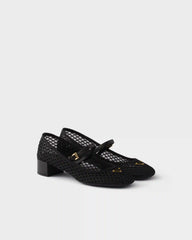 Low heel mesh fabric ballerinas