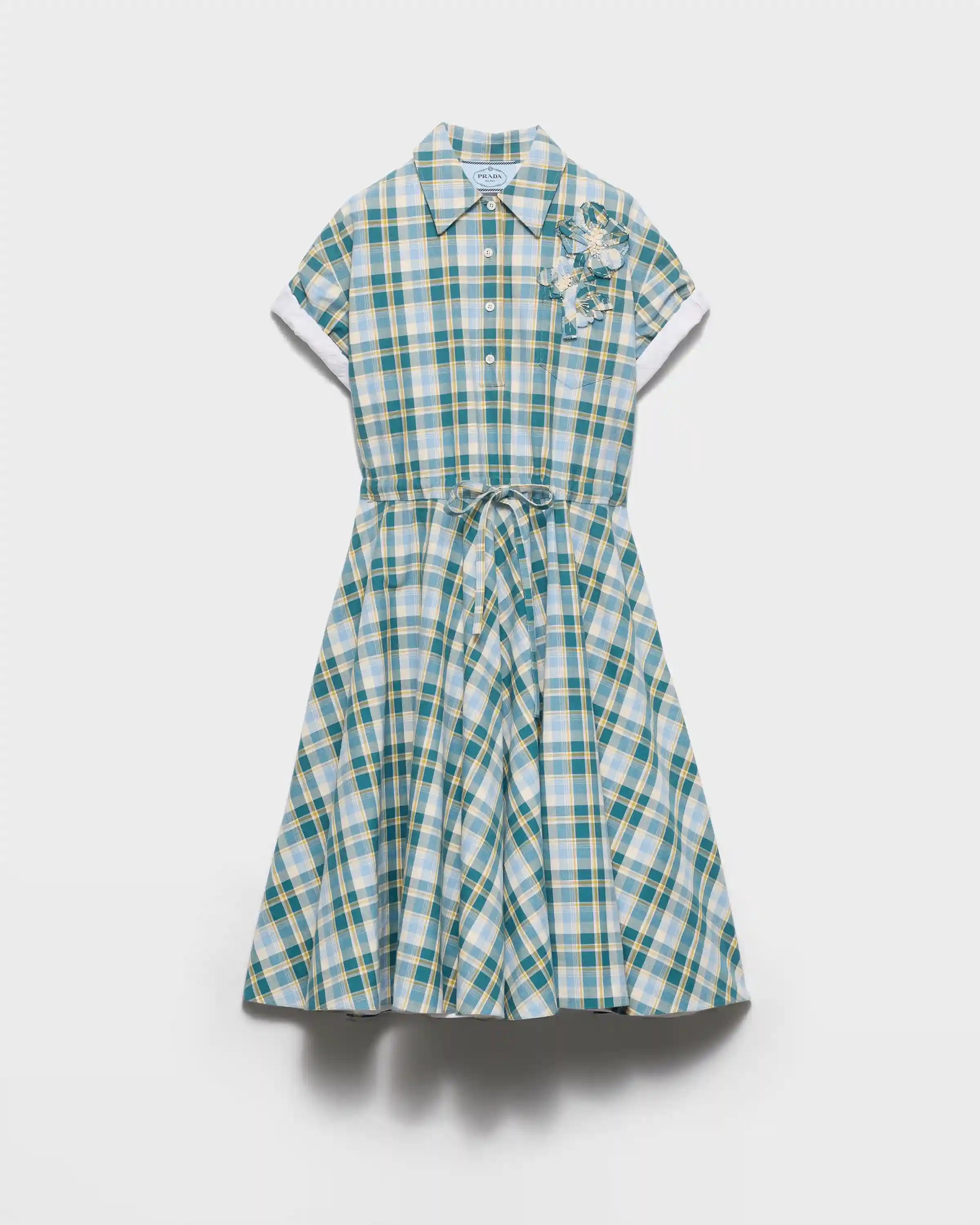 Embroidered checked cotton dress