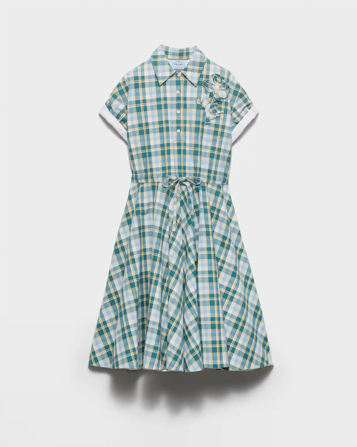 Embroidered checked cotton dress