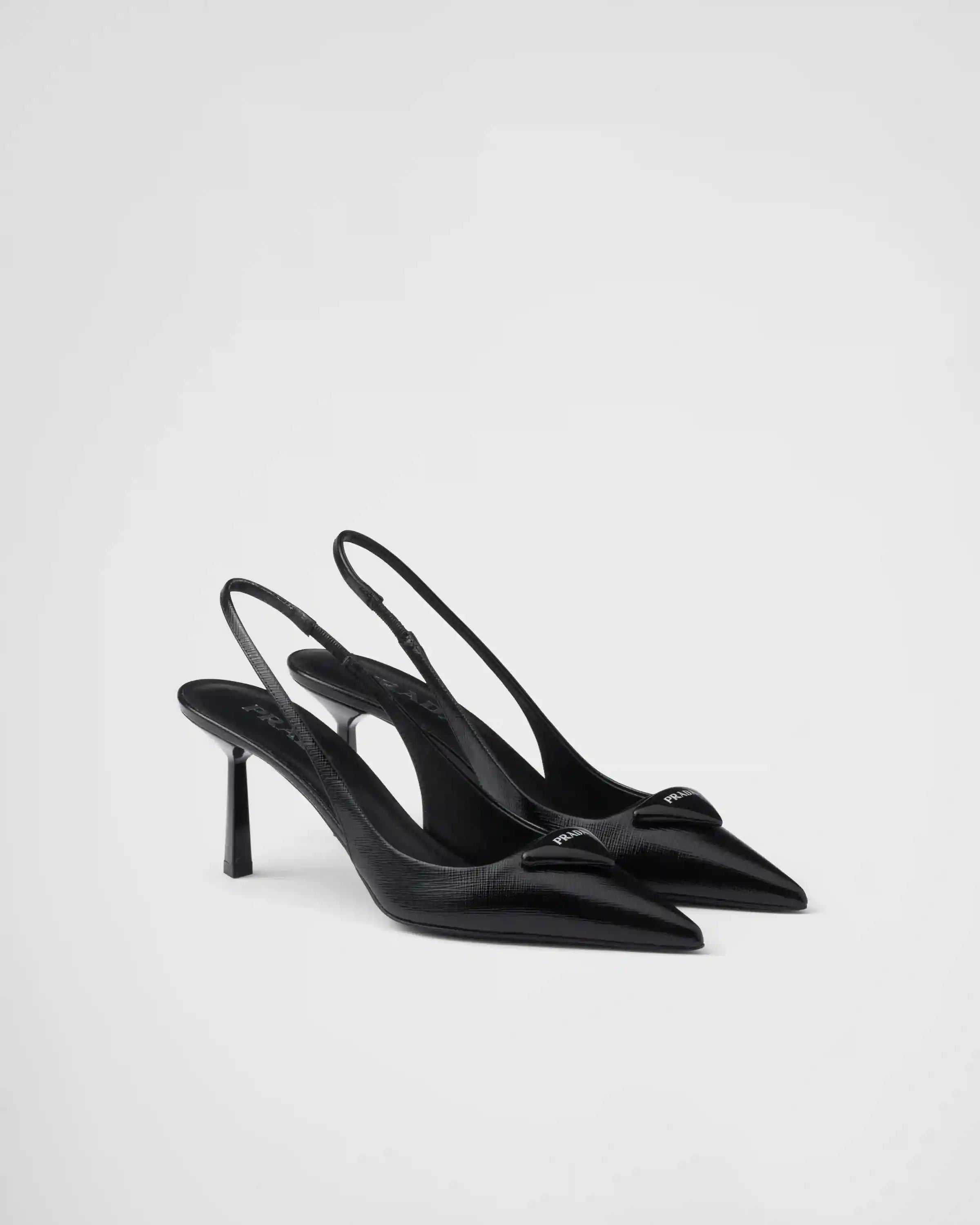 Saffiano patent leather slingback pumps