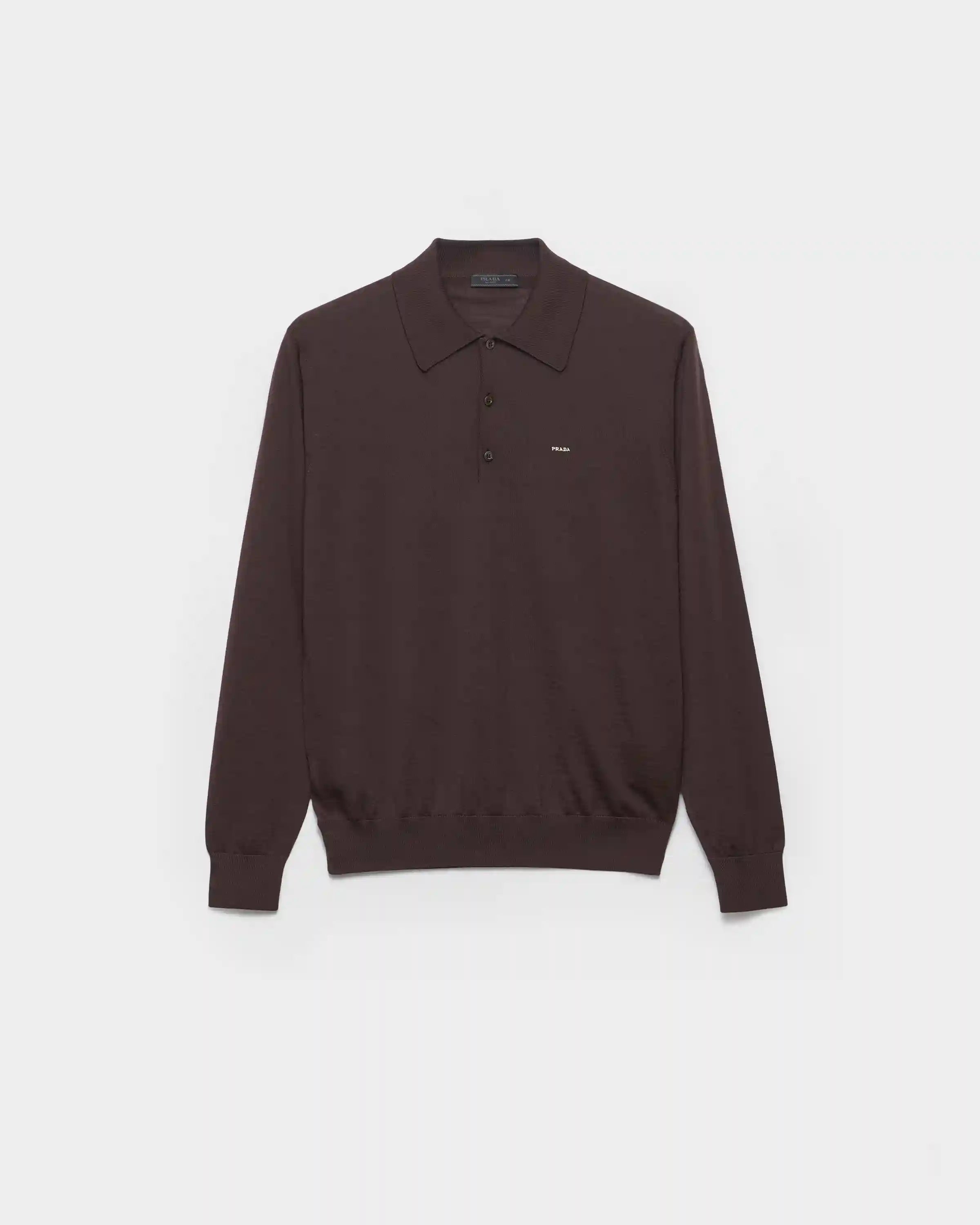 Long-sleeved superfine wool polo sweater