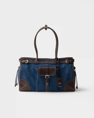 Prada Bonnie large denim and leather handbag