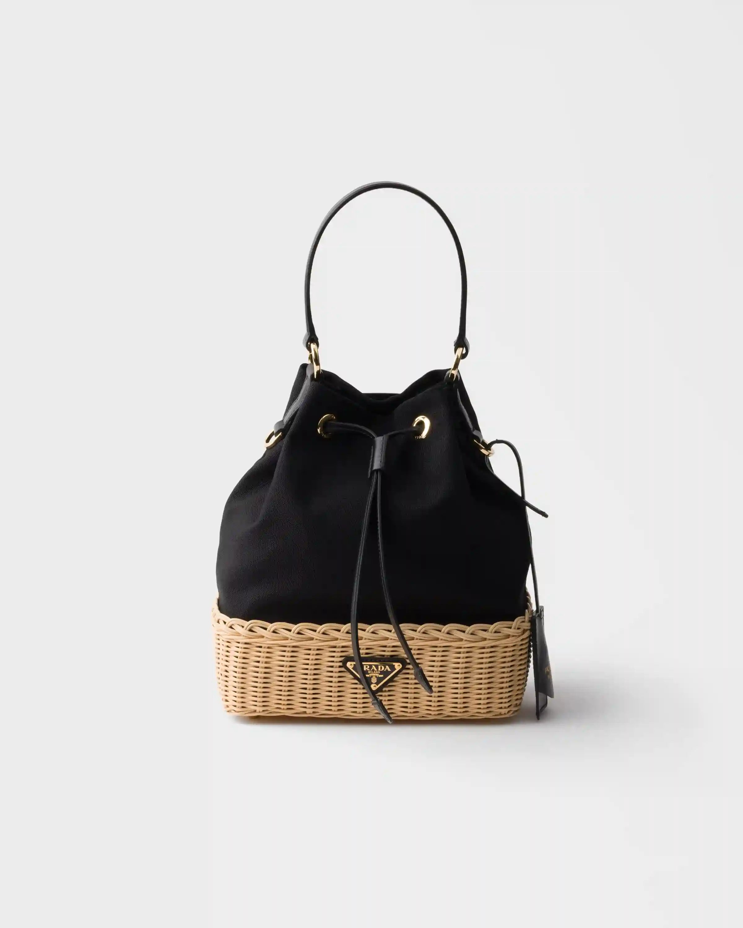 Wicker and canvas bucket bag