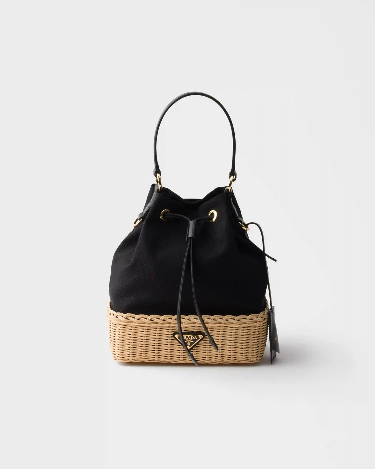 Wicker and canvas bucket bag