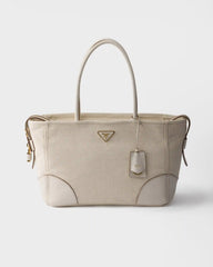 Large linen blend and leather tote bag