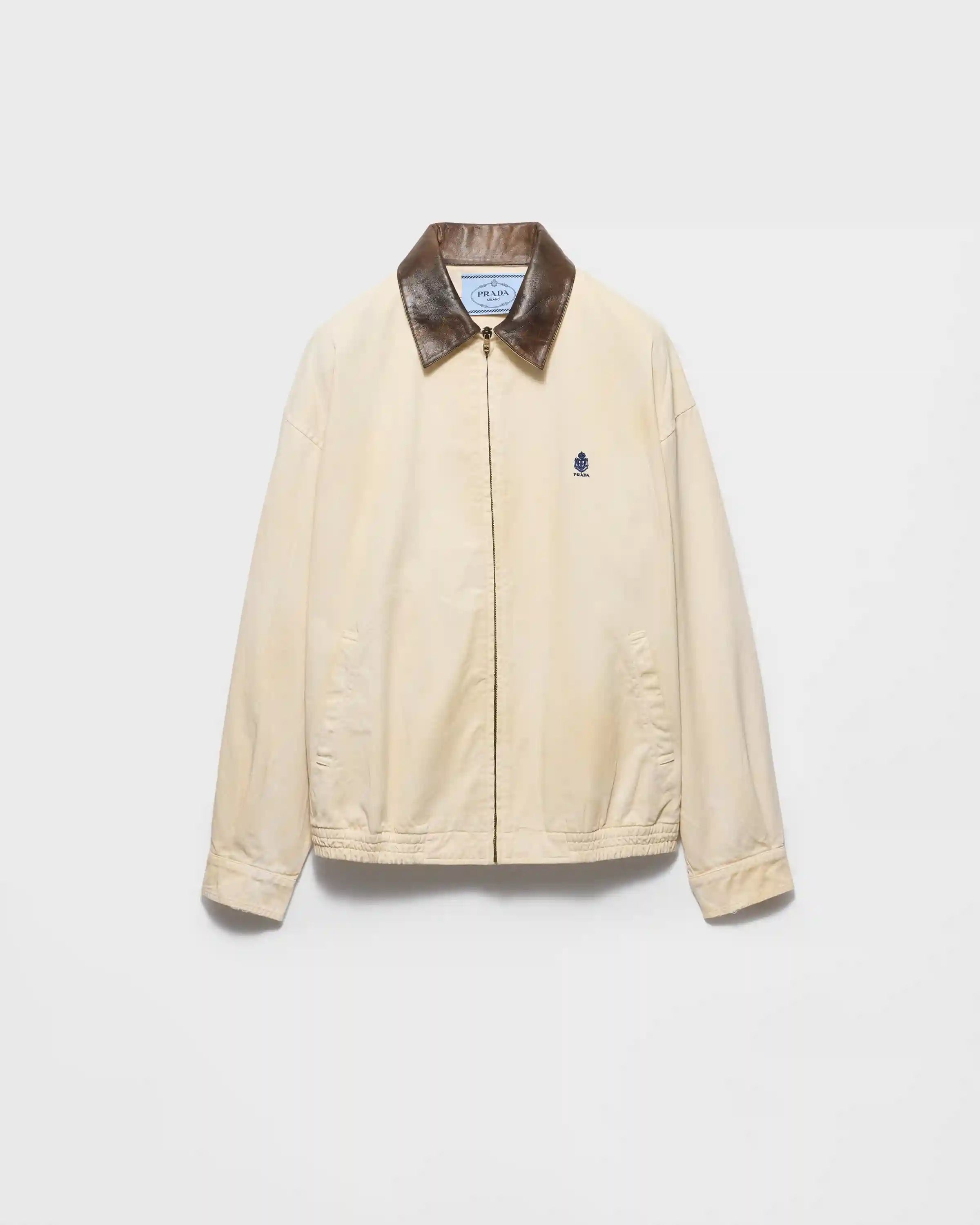 Embroidered garment-dyed old gabardine blouson jacket
