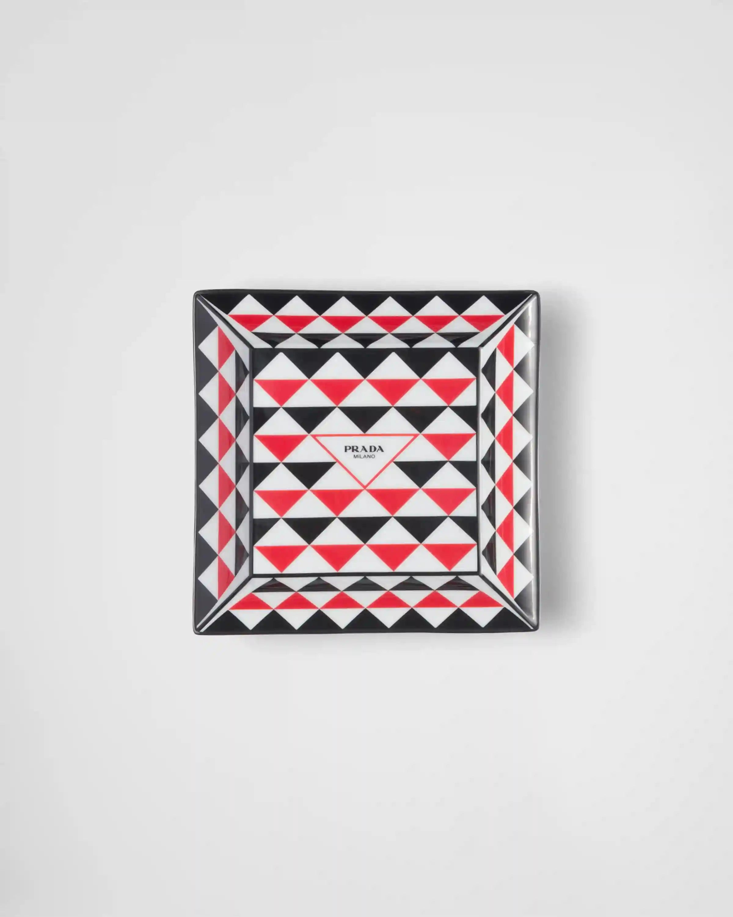 Large square porcelain catchall tray - Triangles