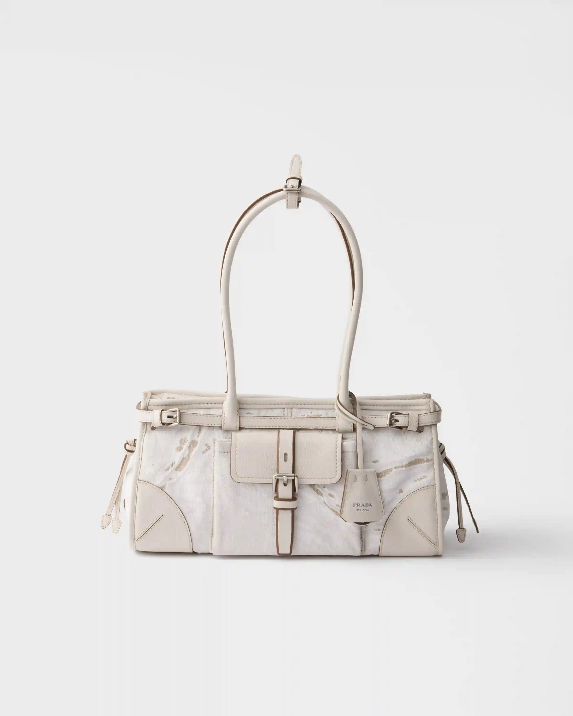 Prada Bonnie medium printed linen and leather handbag