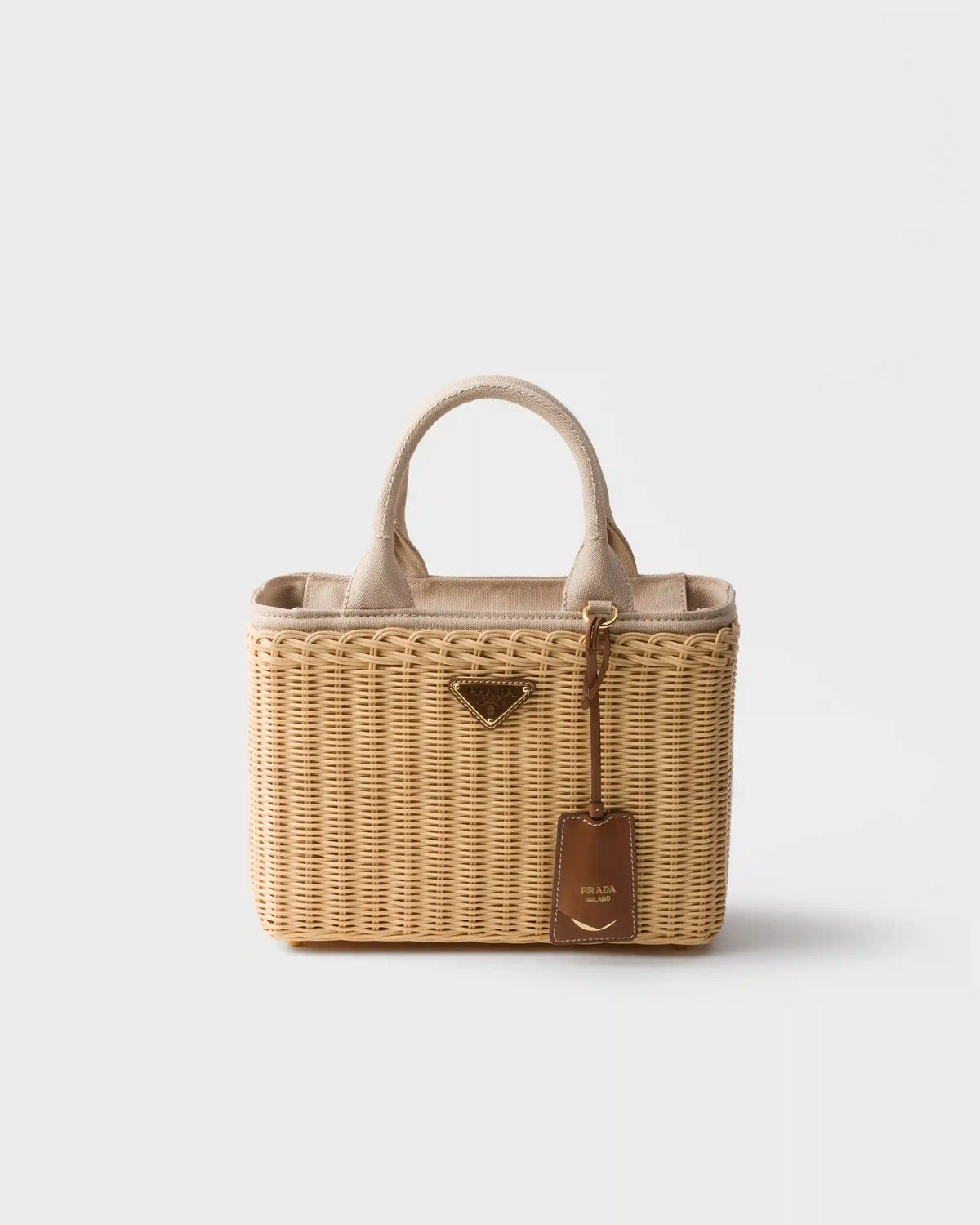 Medium wicker and canvas tote bag