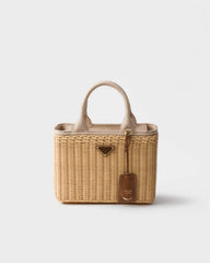 Medium wicker and canvas tote bag