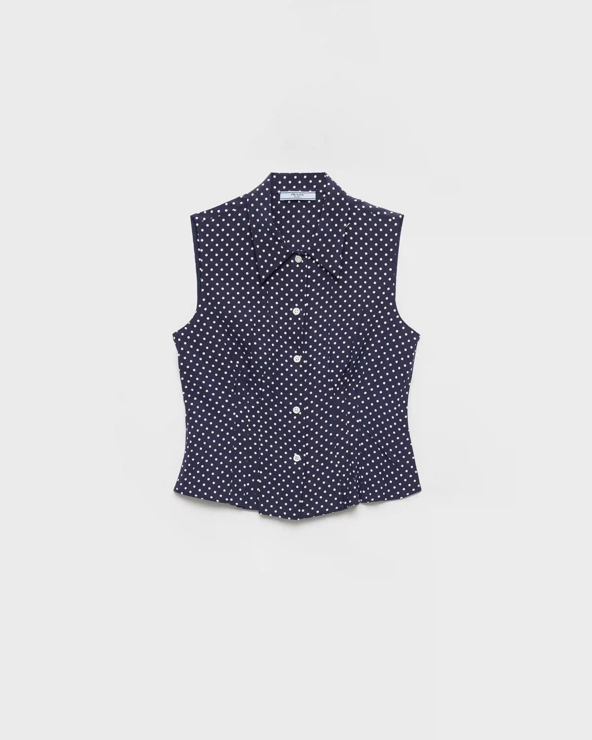 Sleeveless polka-dot marocain silk shirt