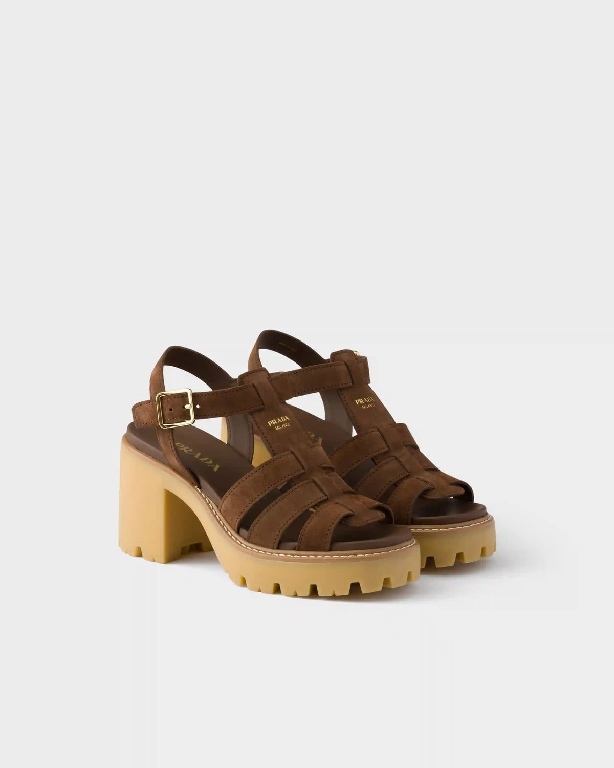 High-heeled suede platform sandals