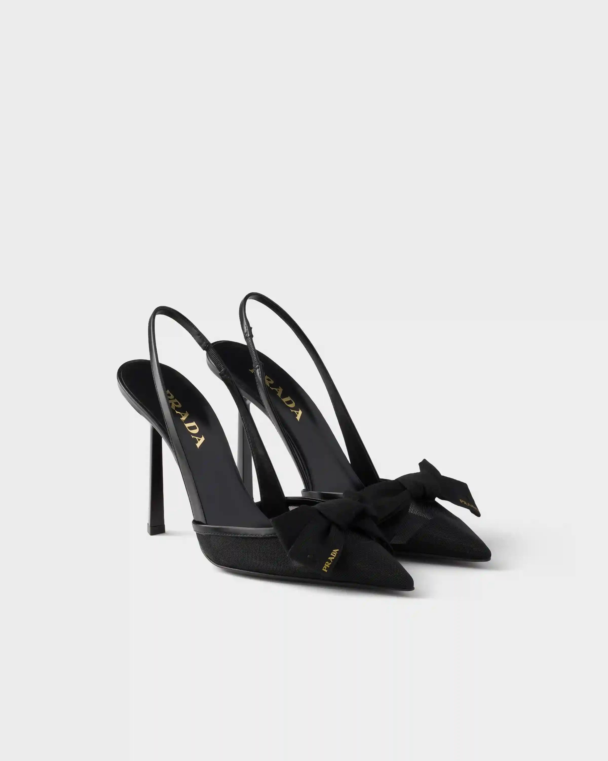 Mesh fabric slingback pumps