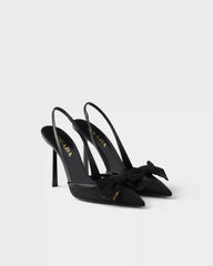 Mesh fabric slingback pumps