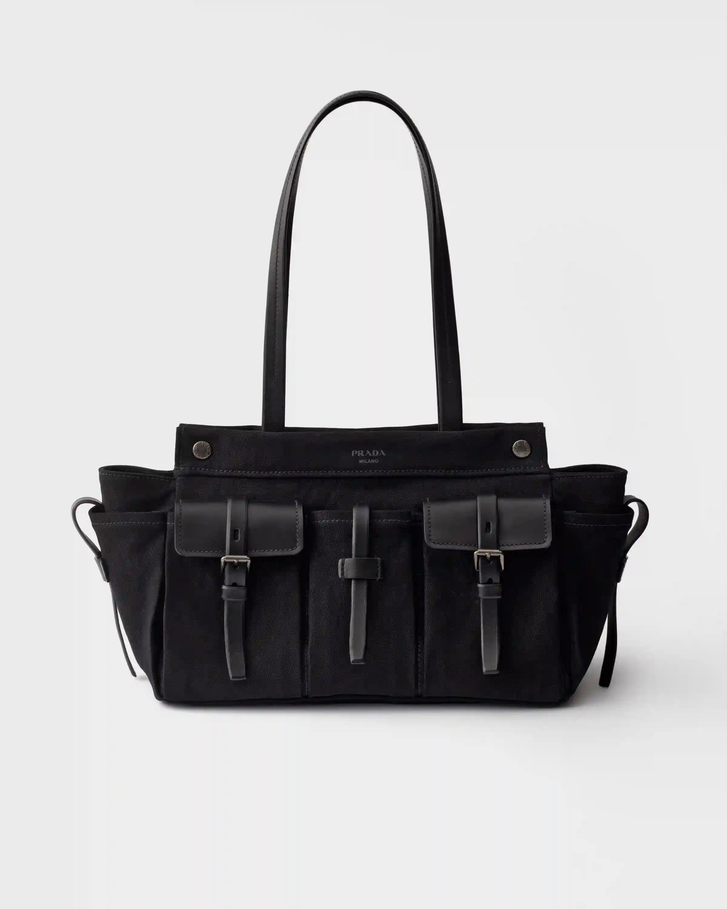 Prada Route large canvas and leather tote bag