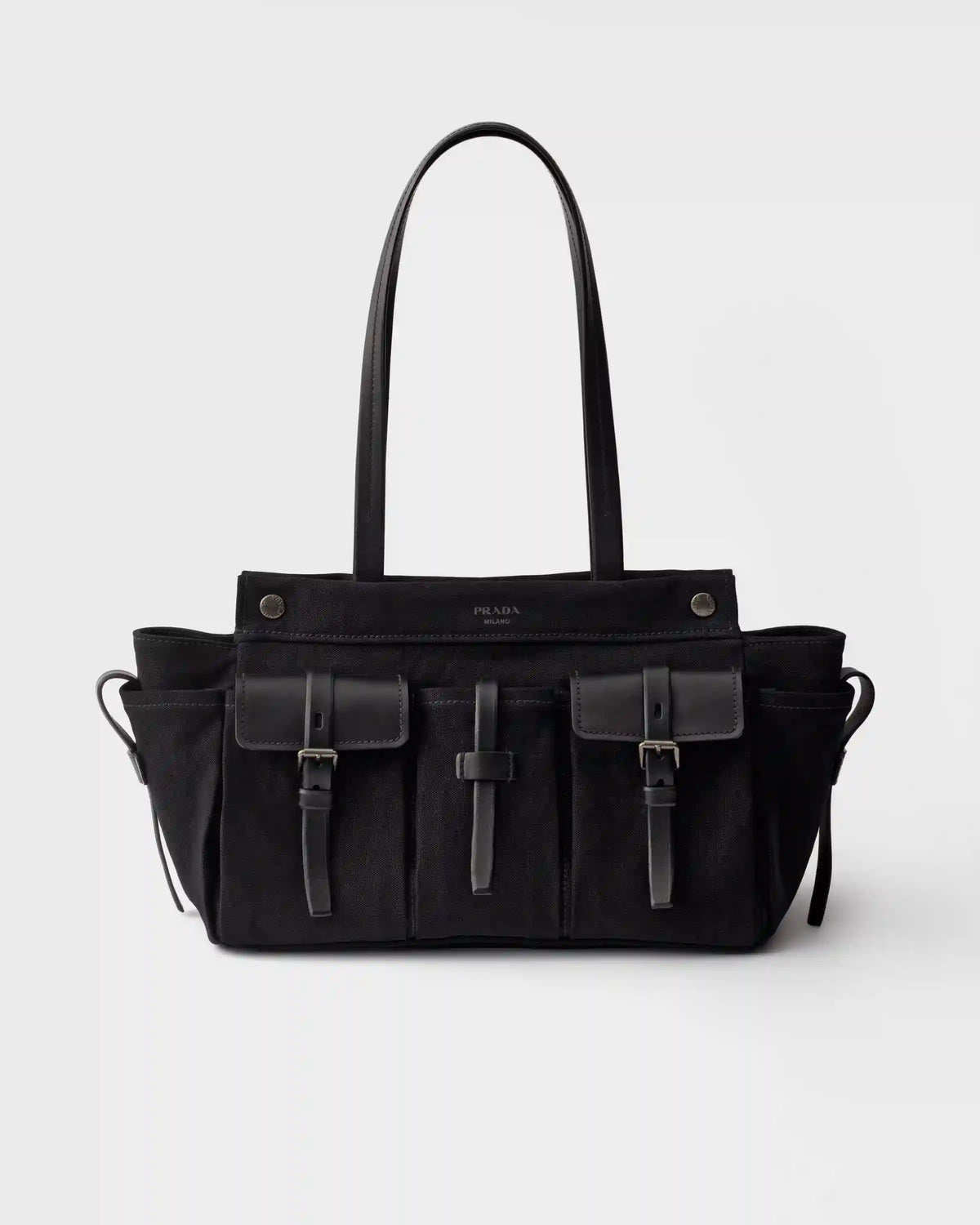 Prada Route large canvas and leather tote bag