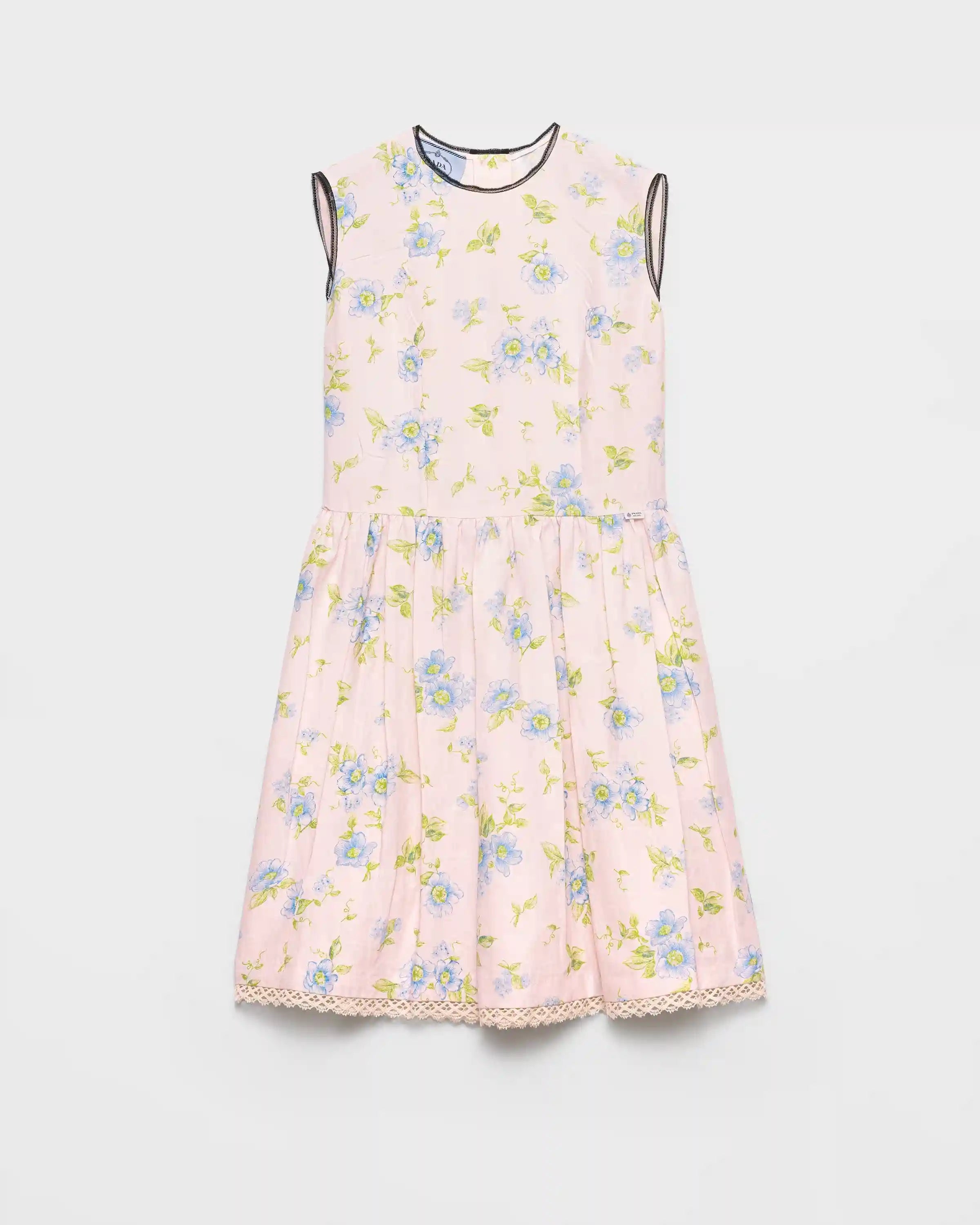 Pleated floral print linen dress