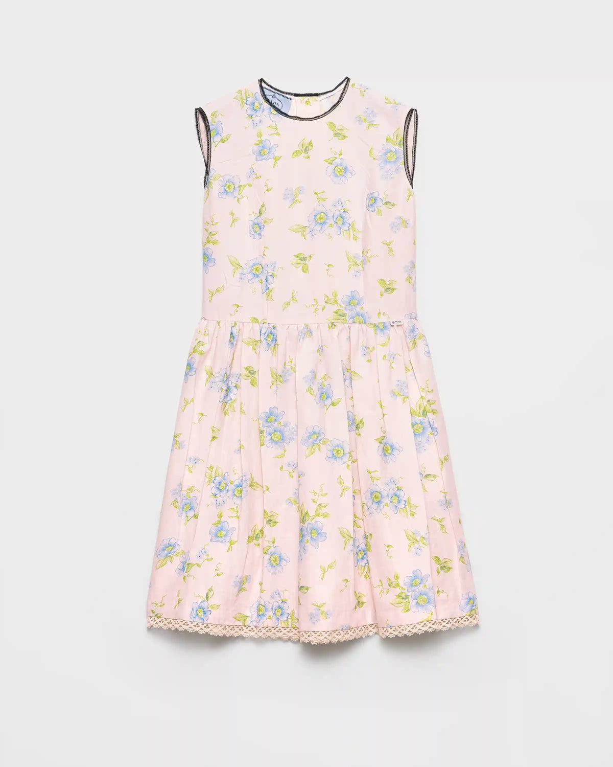 Pleated floral print linen dress