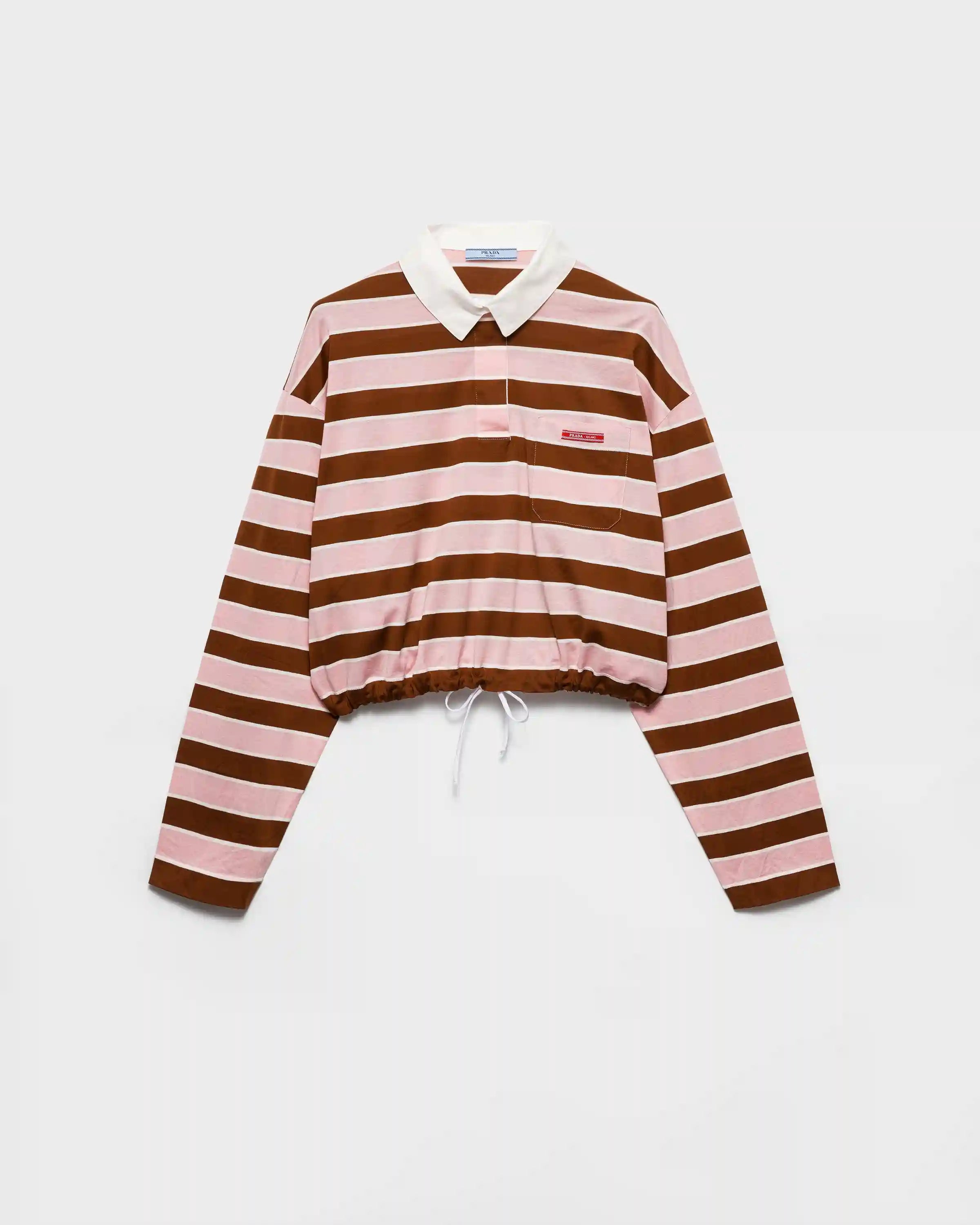 Long-sleeved bayadere print lisle cotton T-shirt