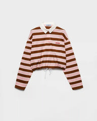 Long-sleeved bayadere print lisle cotton T-shirt