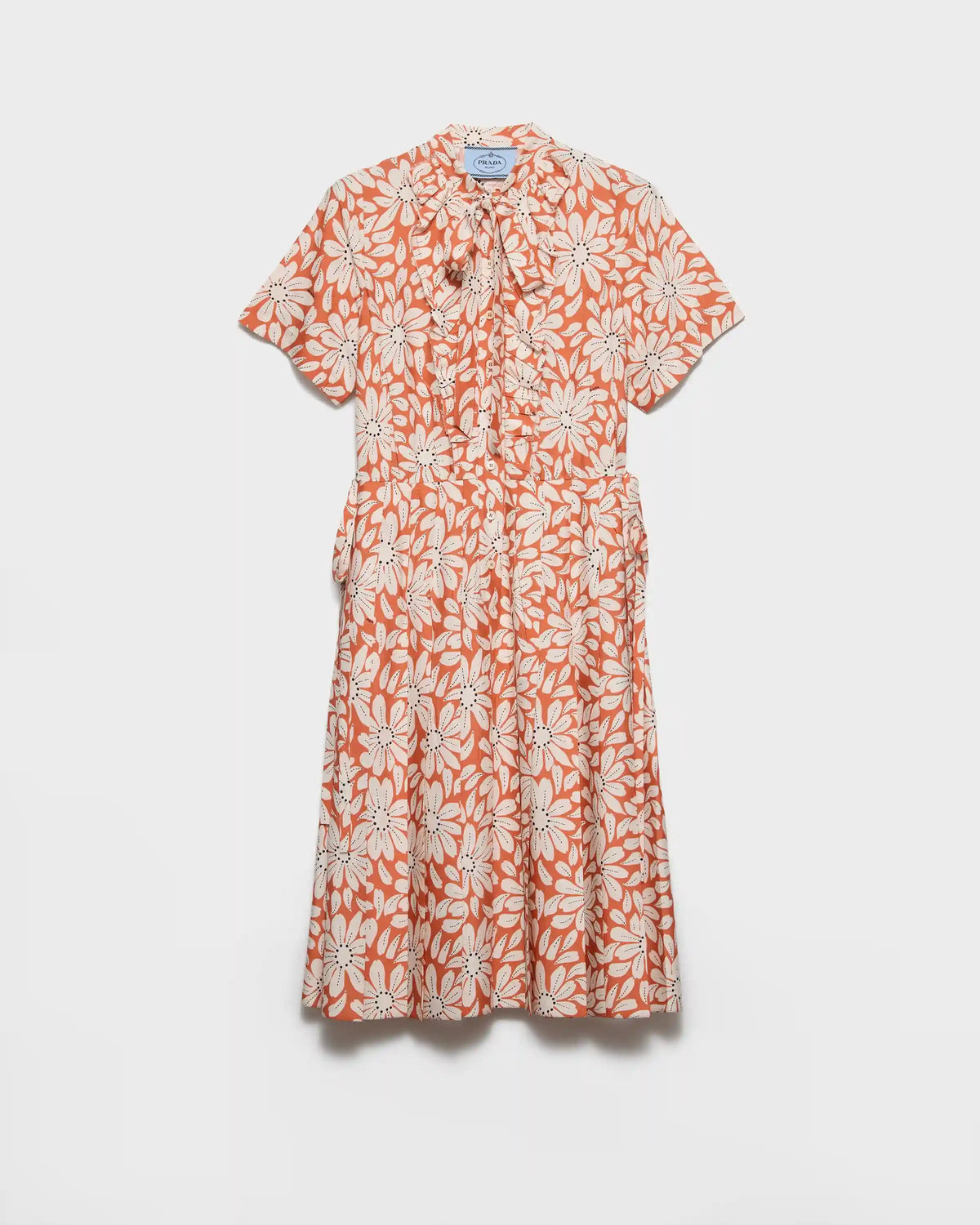 Printed pleated pongÃ© dress