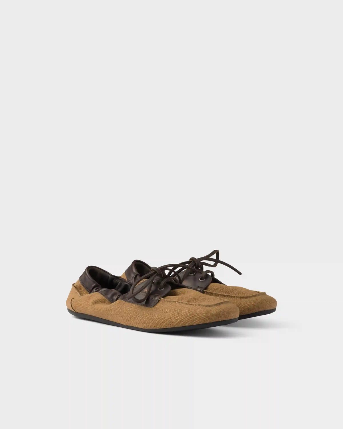 Shuffle aged canvas and leather boat shoes