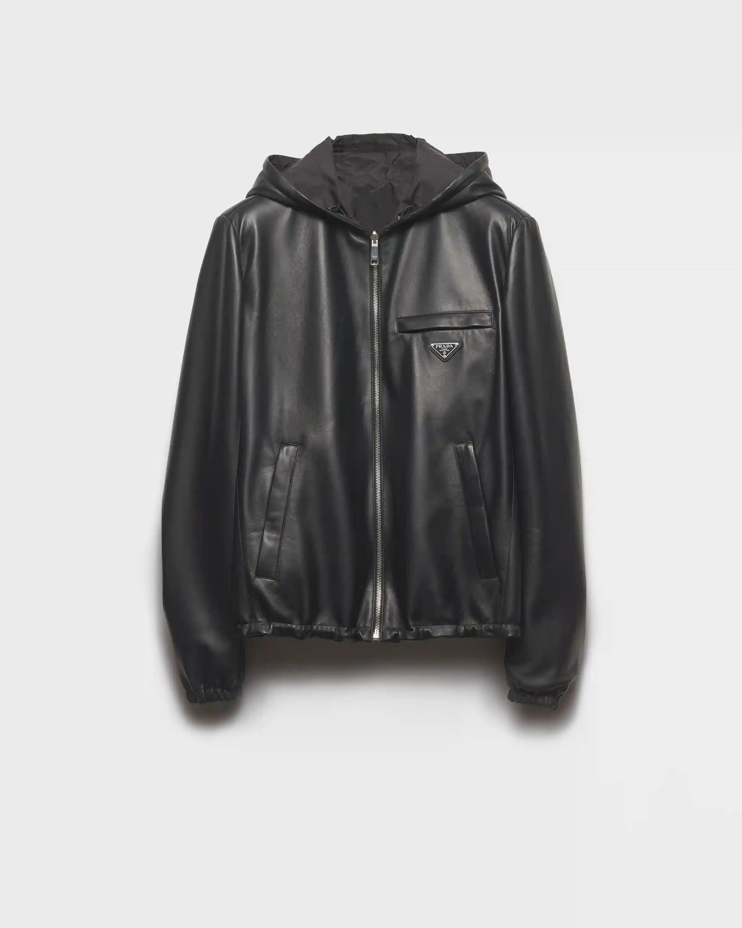 Reversible nappa leather and Re-Nylon jacket