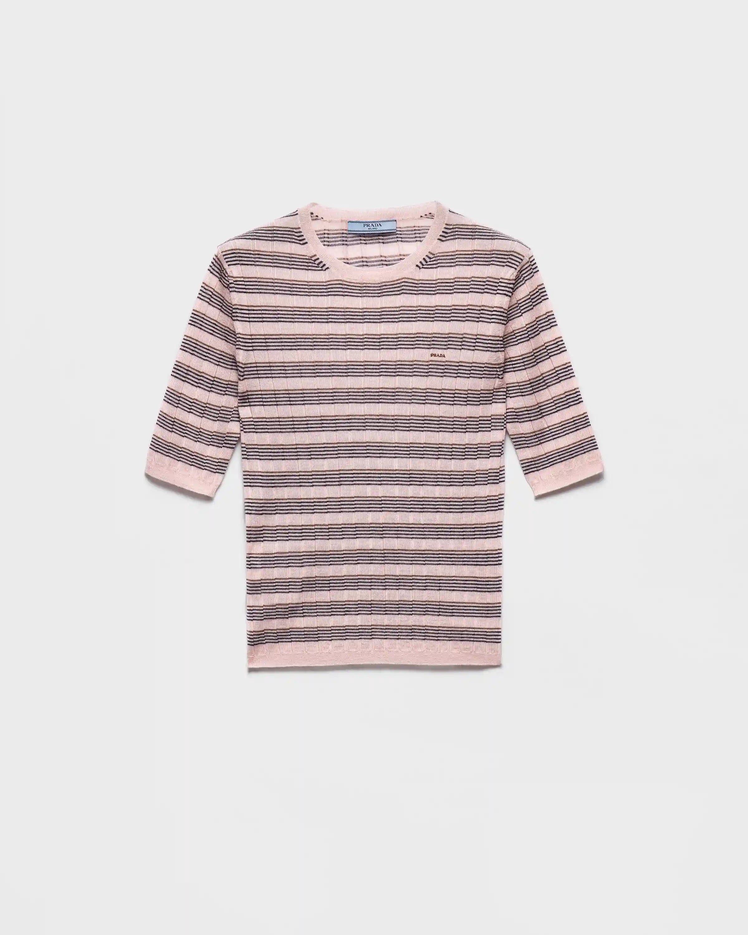 Short-sleeved striped cashmere and silk sweater