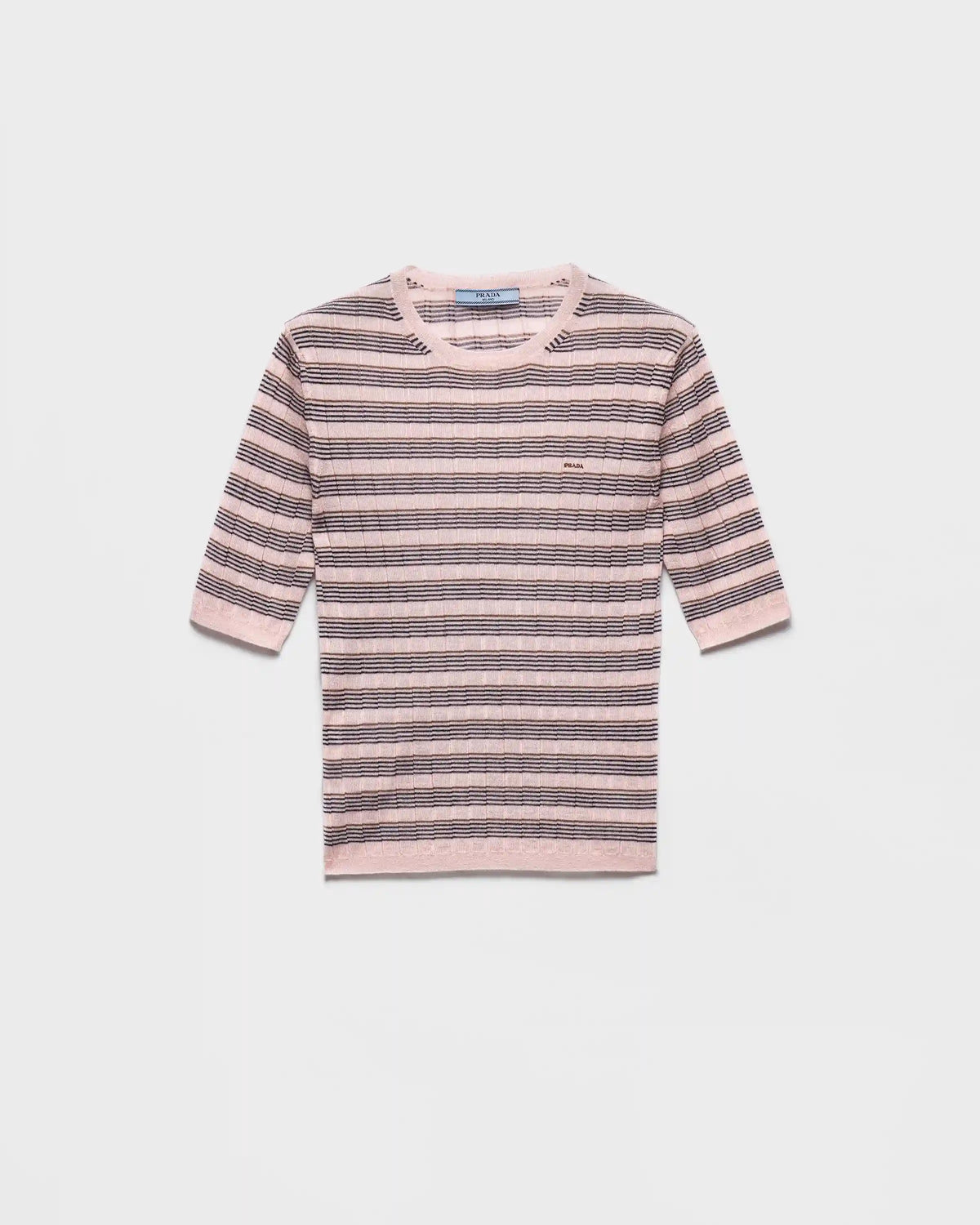 Short-sleeved striped cashmere and silk sweater