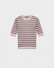 Short-sleeved striped cashmere and silk sweater