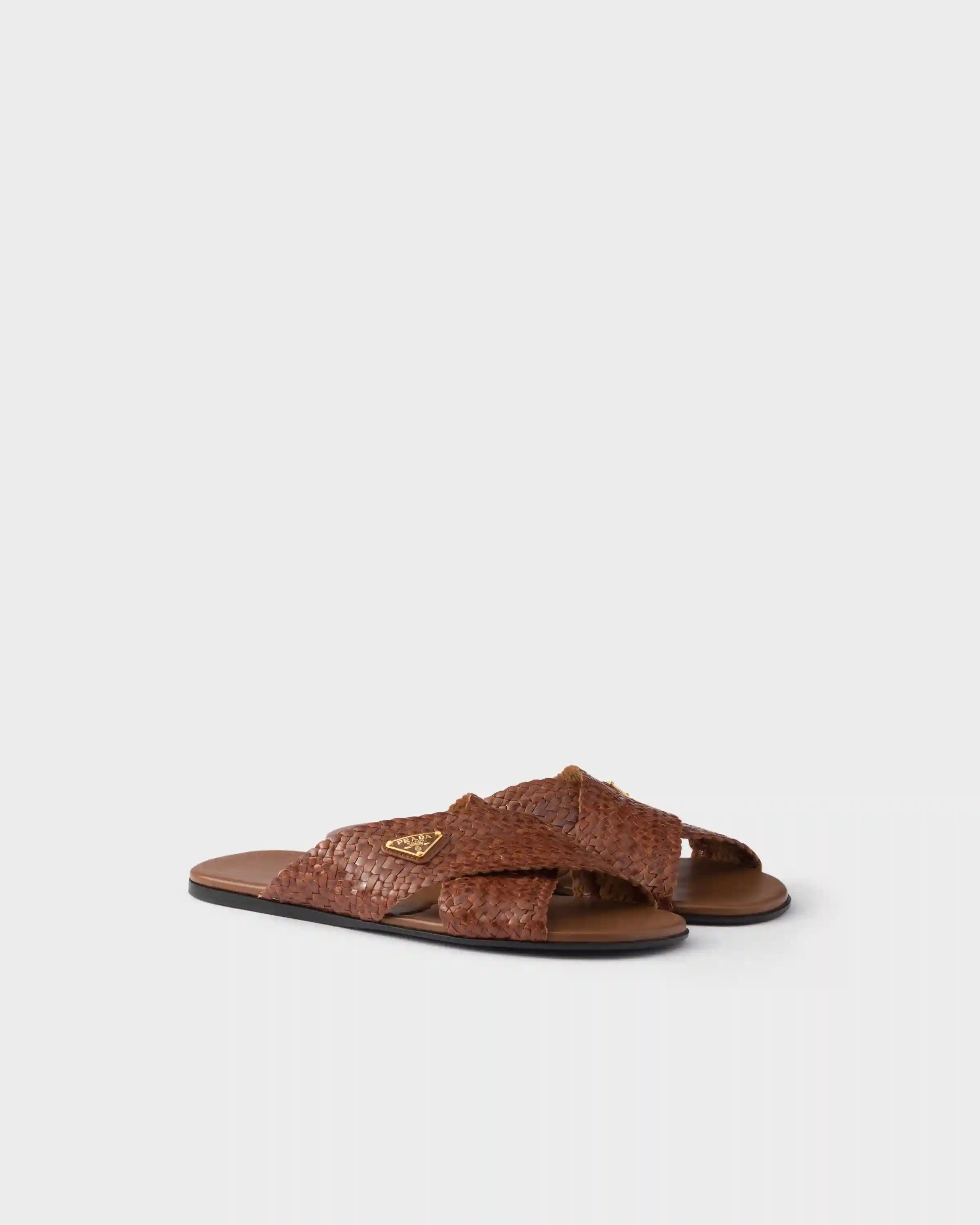 Leather crisscross slides